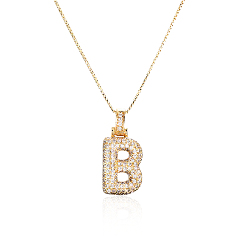 Iced Alphabet Crystal Pendant Necklace
