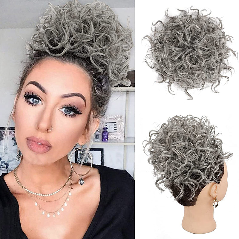 Elastic Drawstring Loose Short Curly Bun