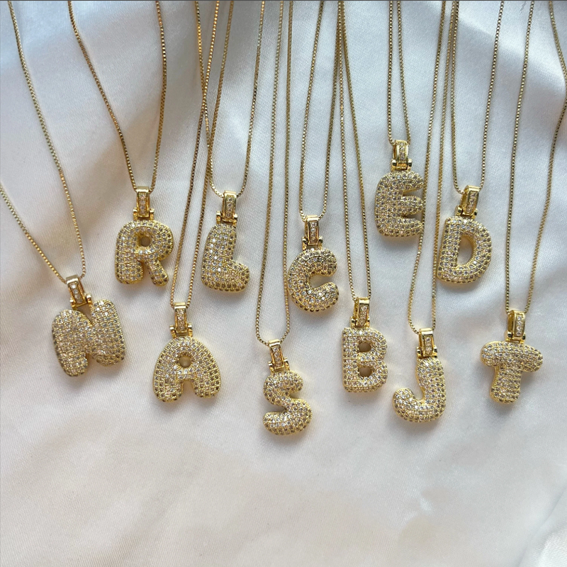 Iced Alphabet Crystal Pendant Necklace