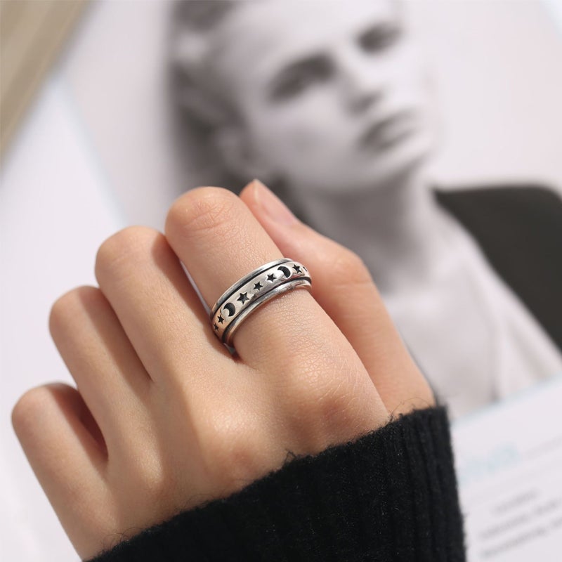 Retro Star & Moon Rotating Ring