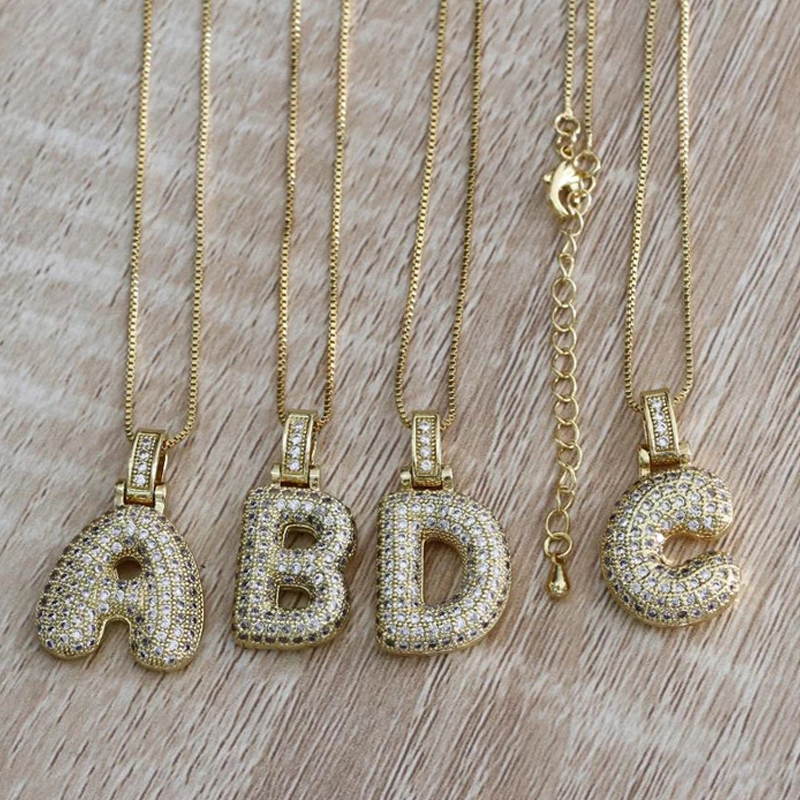 Iced Alphabet Crystal Pendant Necklace