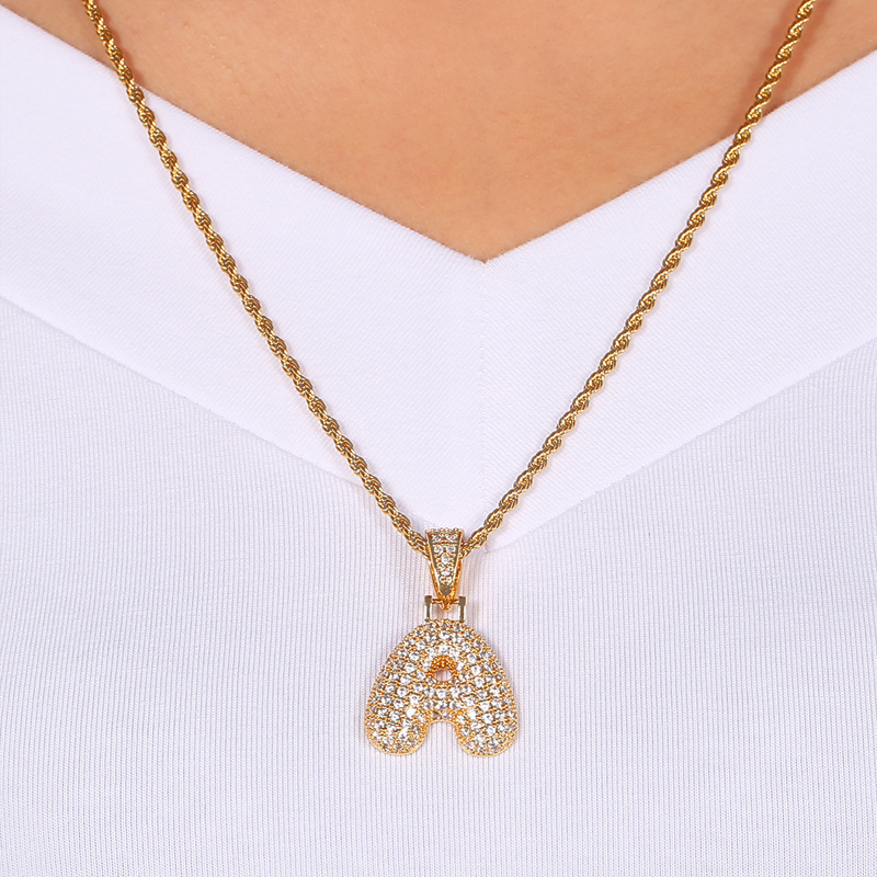 Iced Alphabet Crystal Pendant Necklace