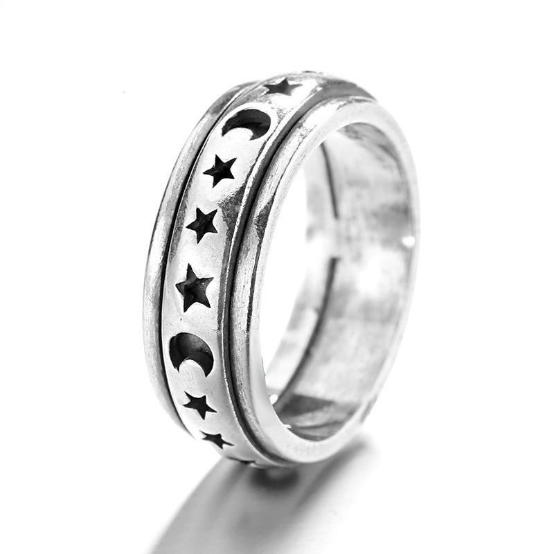 Retro Star & Moon Rotating Ring