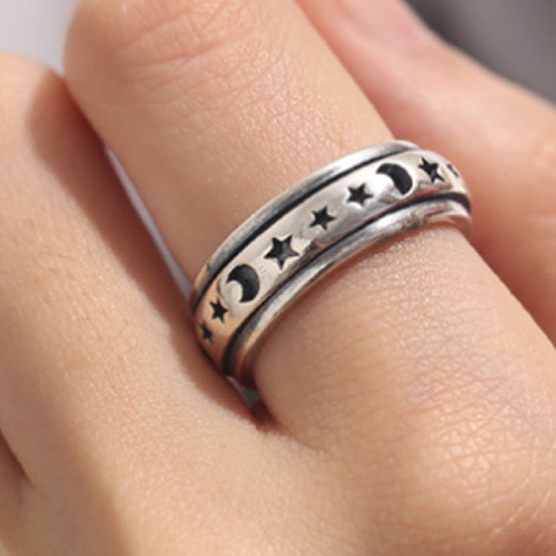 Retro Star & Moon Rotating Ring