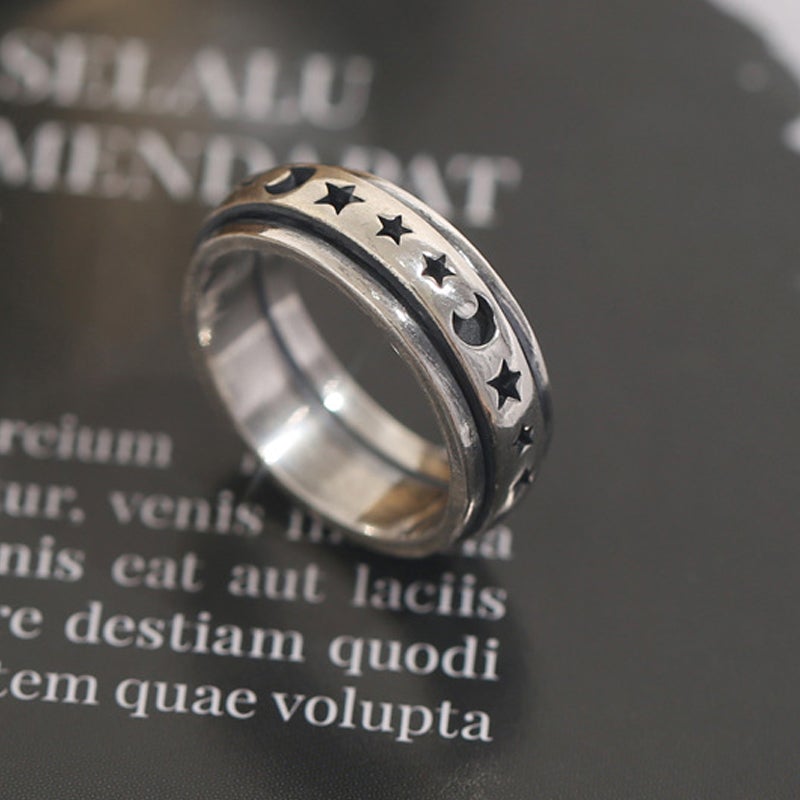 Retro Star & Moon Rotating Ring