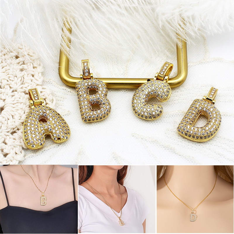 Iced Alphabet Crystal Pendant Necklace