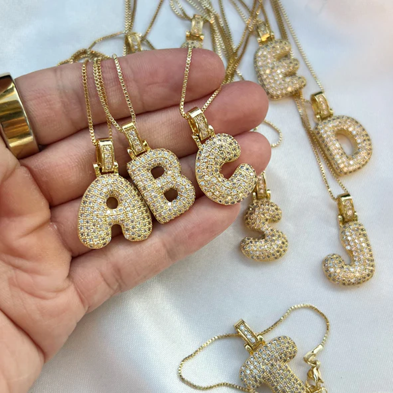 Iced Alphabet Crystal Pendant Necklace